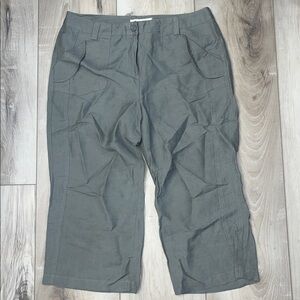 Sandro Linen Blend Wide Leg Crop Pants Olive Green Size 10